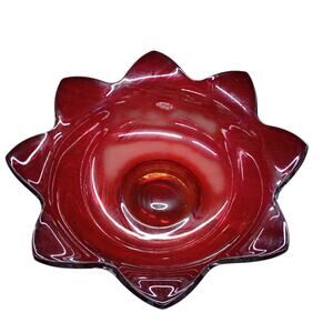 Vintage Fenton Ruby Red Amberina Tulip 8 Petal Flower Glass Bowl